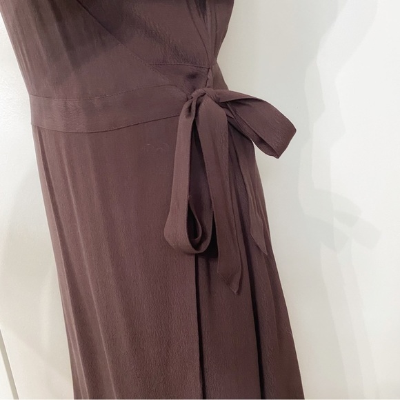 FRANK AND OAK THE WRAP BELTED MINI DRESS IN CHOCOLATE SHIMMER BROWN - S - Picture 6 of 12